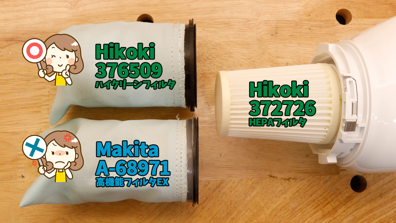 Hikokiのハイクリーンフィルター(376509)+HEPAフィルター(372726)
