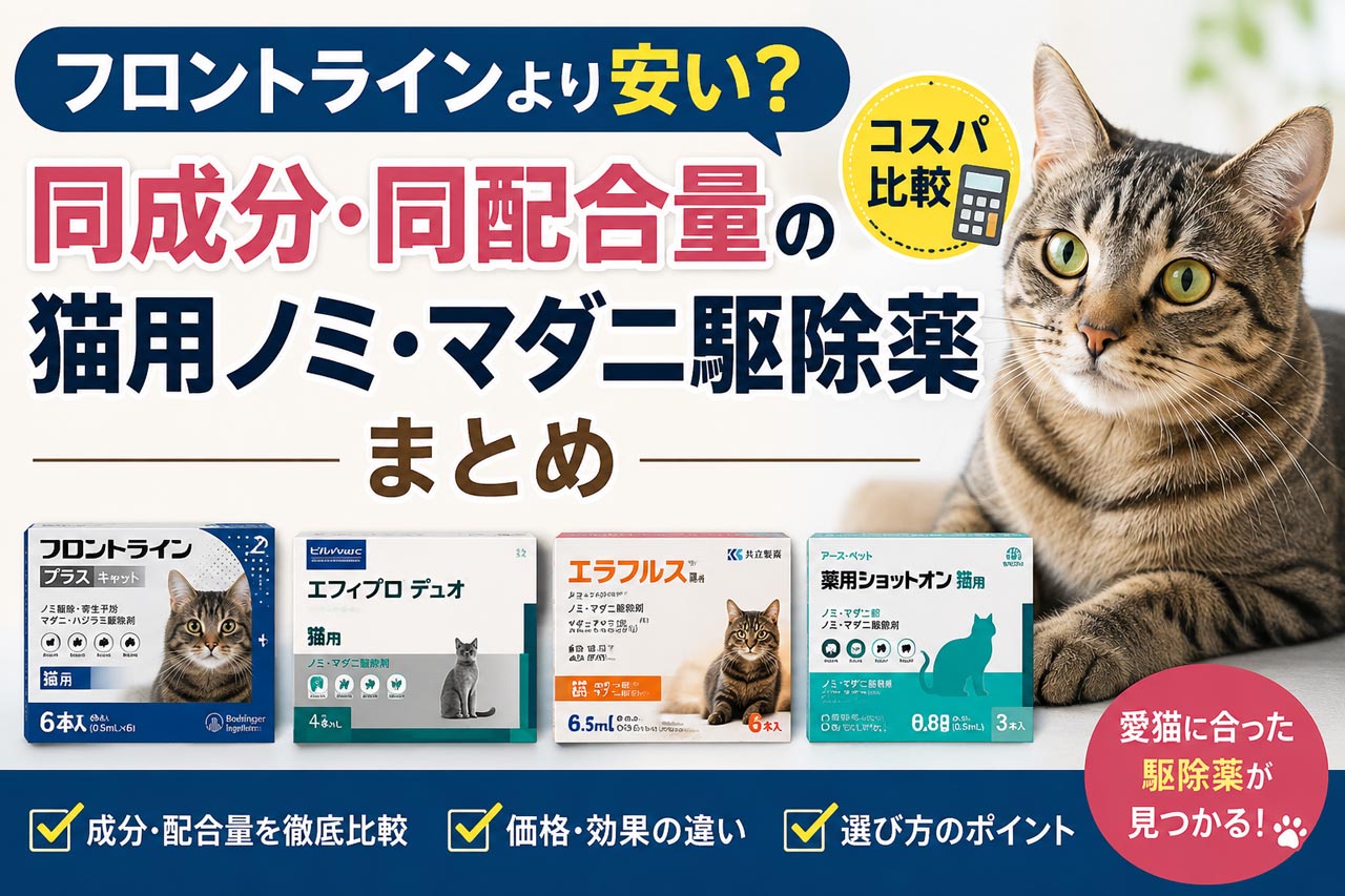 フロントラインより安いジェネリック品（ノミ・ダニ駆除薬）のまとめ