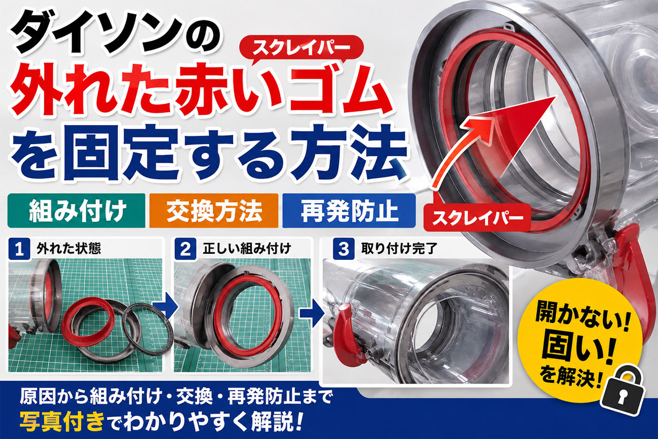 ダイソンの外れた赤いゴム（スクレイパー）を固定する方法｜組み付け・交換方法・再発防止をわかりやすく解説